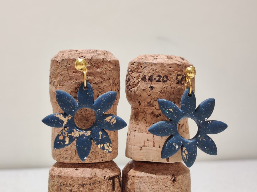 Starry night flower polymer clay earrings 