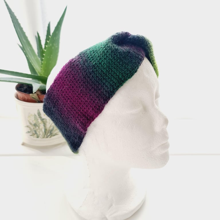 Purple and Green Ear Warmer, Crochet Twisted Headband