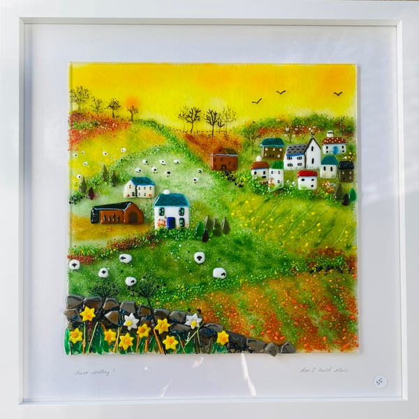 Fused glass landscape- sheep spotting 