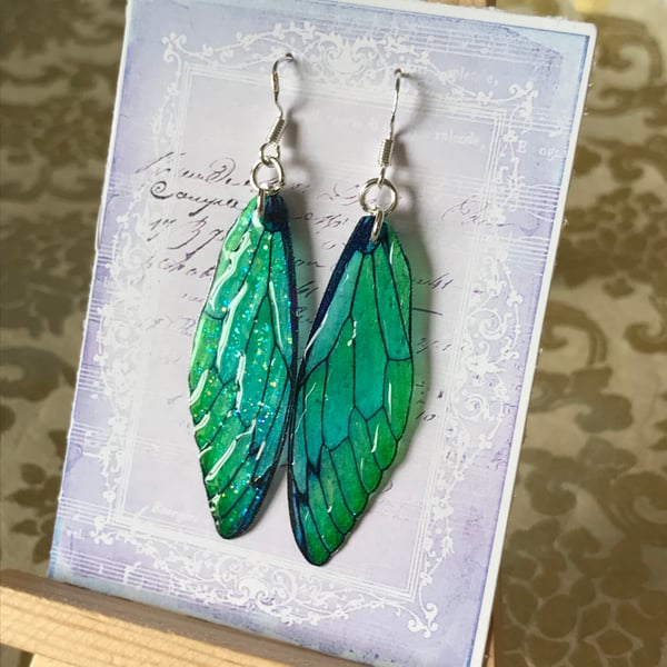 Green Fairy Wing Sterling Silver Earrings
