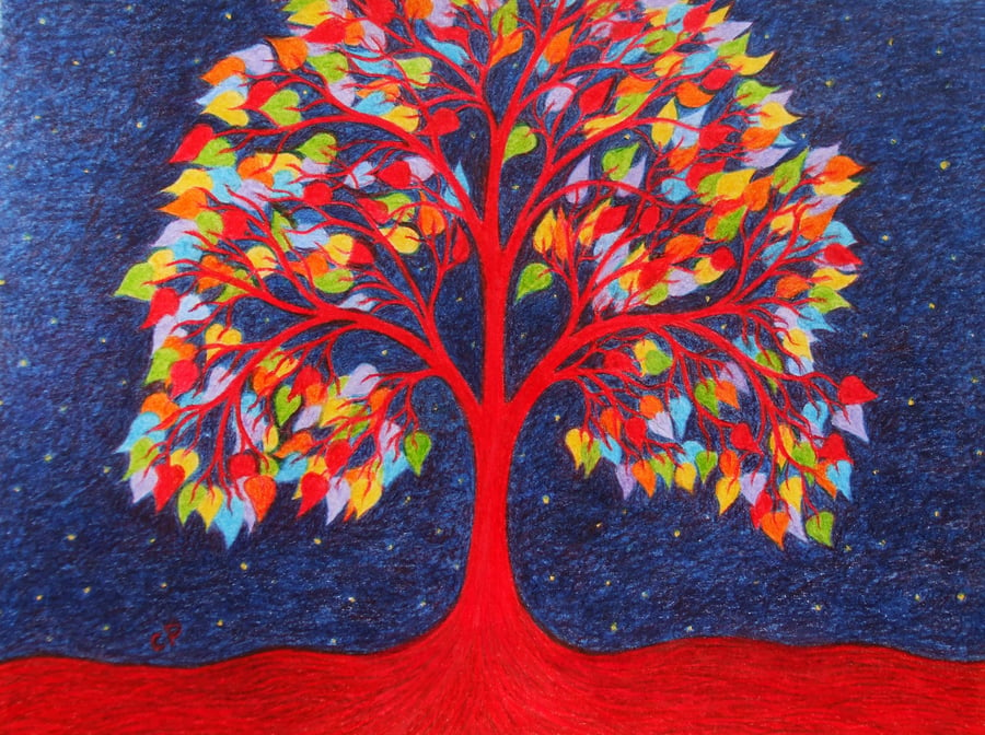 Tree of Life Card, Spiritual Rainbow Hearts Tree, LBBTQ Art Card, Sympathy Card