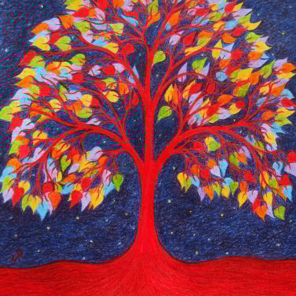 Tree of Life Card, Rainbow Hearts Card, Spiritual Love LGBTQ, Sympathy, Abstarct