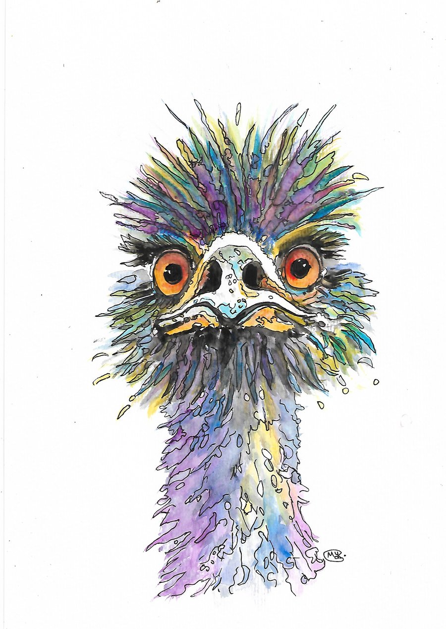 Emu bird portrait original painting