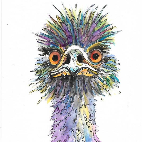 Emu bird portrait original painting