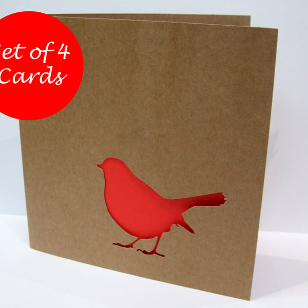 Set of 4 Robin Christmas Cards