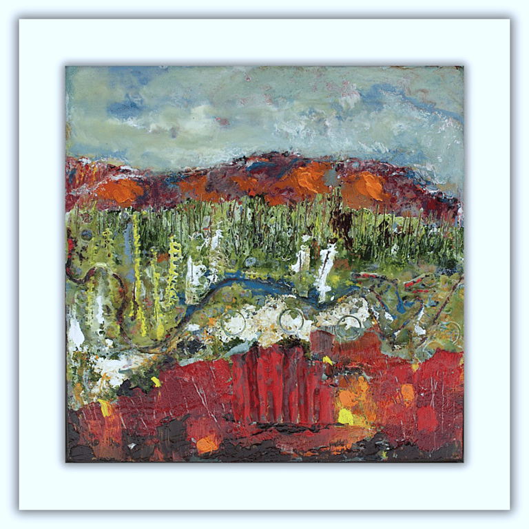 An original mixed media encaustic landscape - framed wax and oil painting