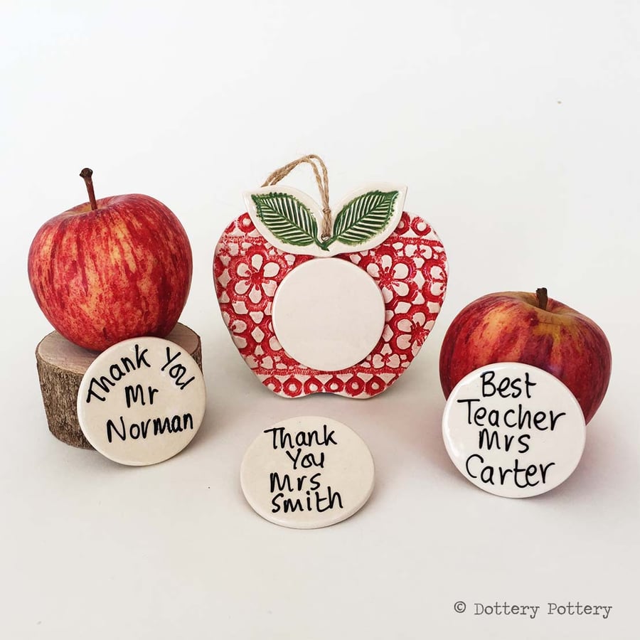 Personalised Ceramic Apple decoration Thank You teacher gift Pottery Apple 