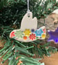 Teeny ceramic dove decoration Christmas snowflake design - Image 1