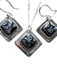 Recycled Sterling Silver Jewellery Set Dichroic Glass Black & Silver Leaf Design - Image 1