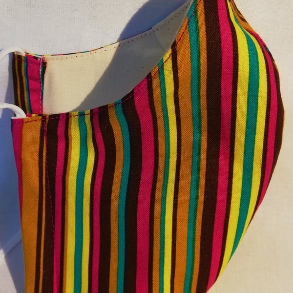 Face mask reusable triple layer 100% cotton multicoloured stripes