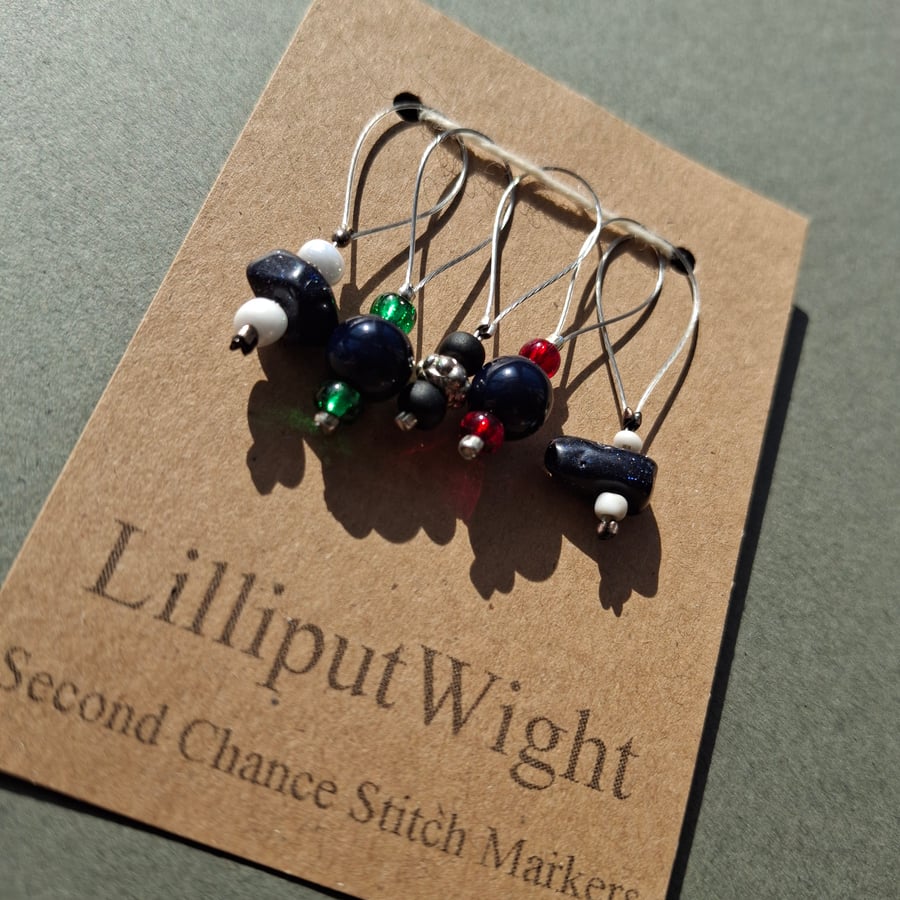 Five recycled jewellery stitch markers