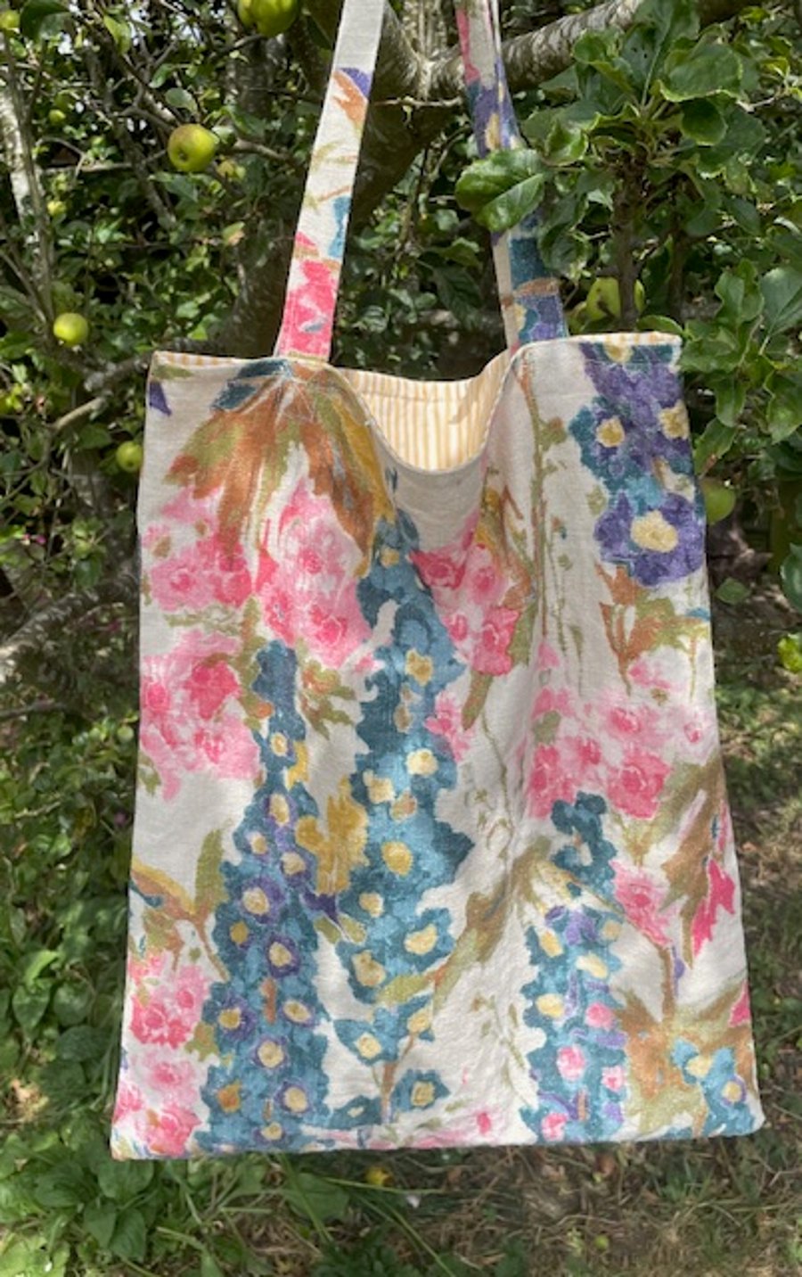 Floral 'hollyhock' patterned fabric shopper bag, free p&p - seconds