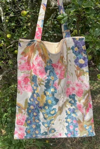 Floral 'hollyhock' patterned fabric shopper bag, free p&p - seconds