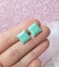 Turquoise square stud earrings for women. Pastel ear studs. - Image 1