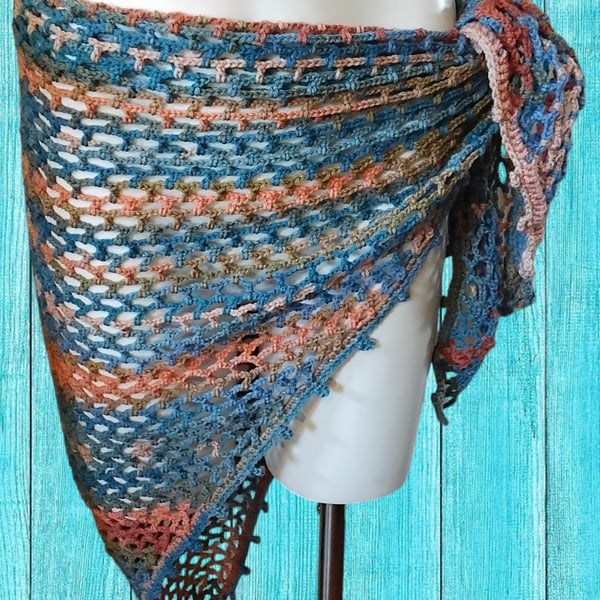 3 in 1 Crochet Beach Coverup Sarong Wrap, Ombre Mesh Shawl, Boho Halter Top