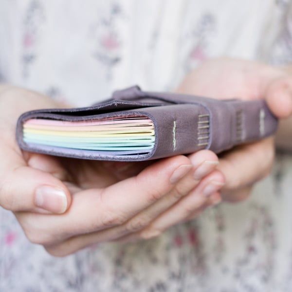 A7 Rainbow Journal - Chunky Handbound Leather Wrap Blank Book - 4 x 3