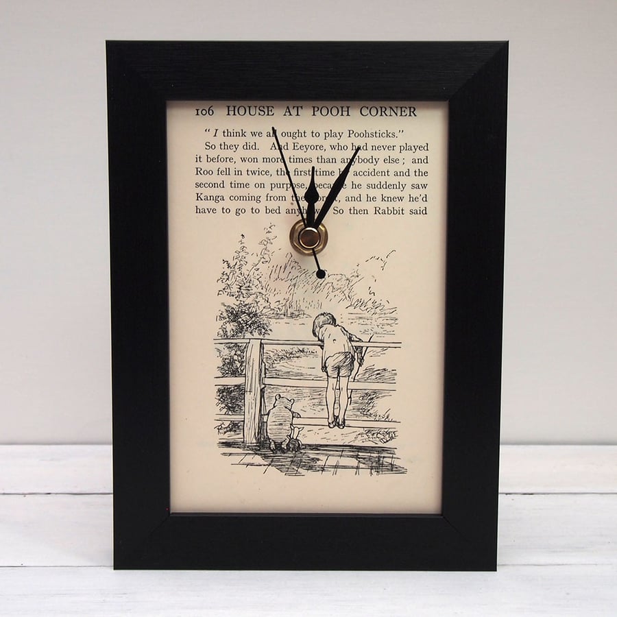 The House At Pooh Corner framed book page clock : Poohsticks (1938)