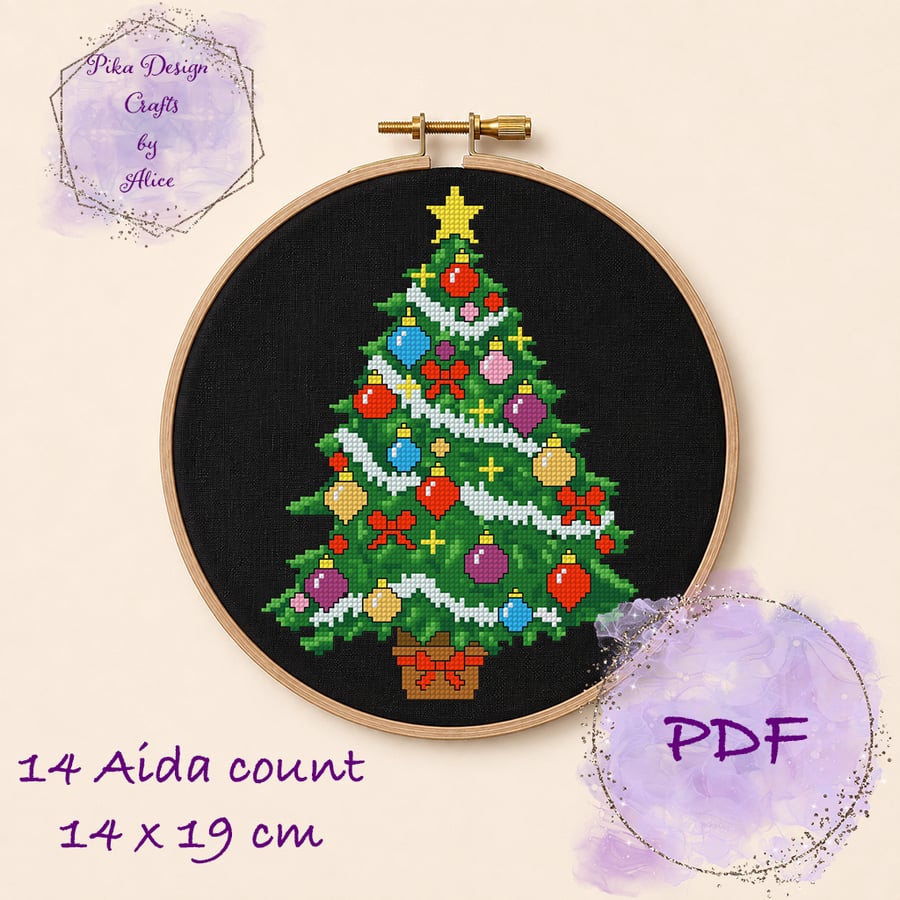 Christmas tree counted cross stitch pattern emailed pdf