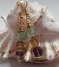 Genuine Rainbow Flourite Gold Plated Dangle Earrings 
