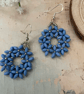 Beautiful hand woven beaded blue daisy hoop earrings, blue accessories  - Image 3