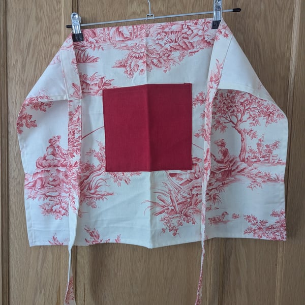 Apron- red toile de Jouy pattern 