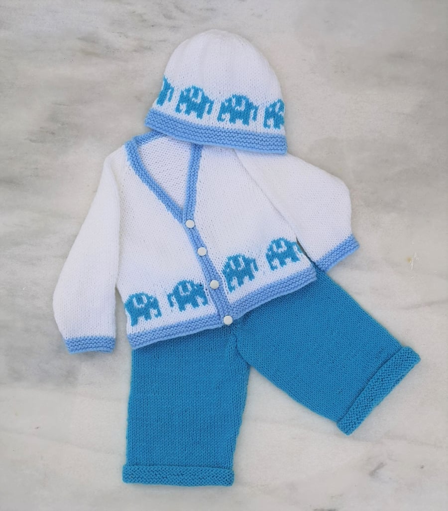 Elephant Knitting Pattern for Baby Sweater, Trousers and Hat Outfit.  Digital