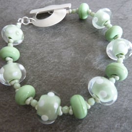 sterling silver, green polka dot bracelet