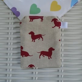 Cotton Sausage Dog Themed Coin Purse or Card Holder.