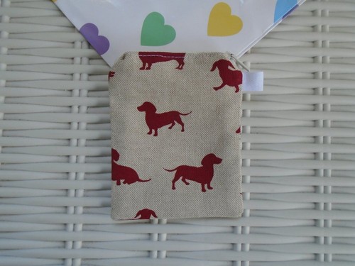Cotton Sausage Dog Themed Coin Purse or Card Holder.