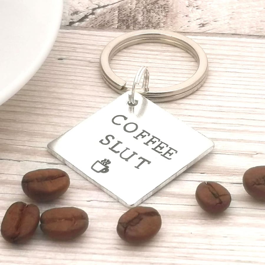 Funny Coffee Keyring - Coffee Slut Keychain - Gift For Best Friend - Rude Gift