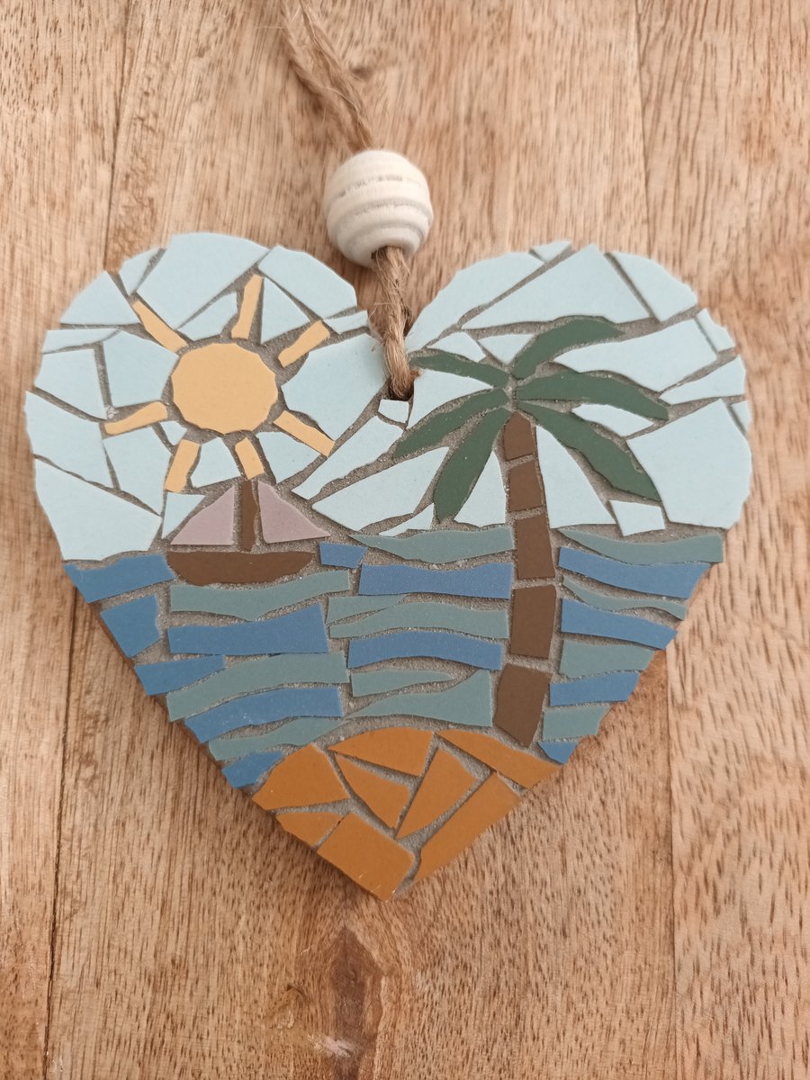 Holiday vibe hanging mosaic heart decoration