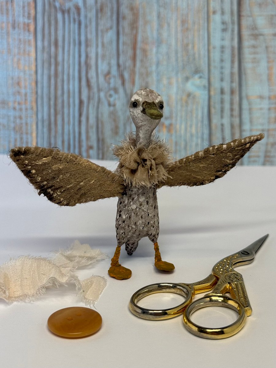 Speckled Indian Runner Duck Spun Cotton Miniature Art Doll