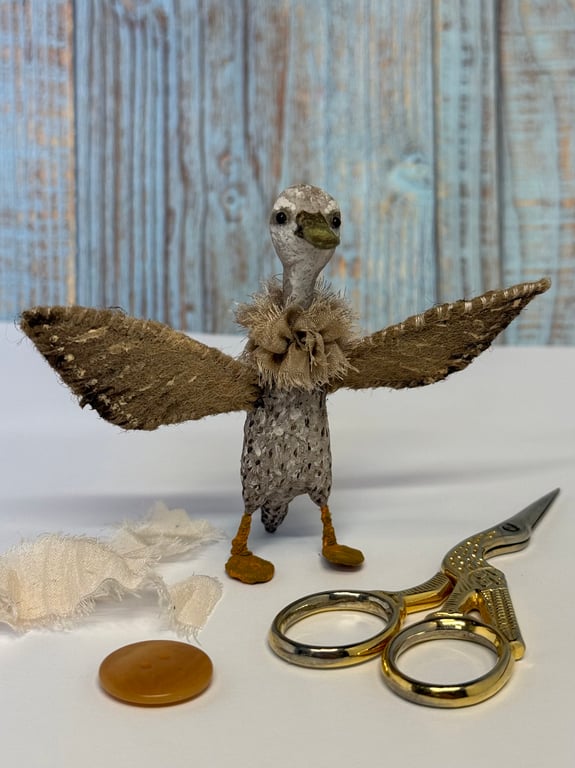 Speckled Indian Runner Duck Spun Cotton Miniature Art Doll