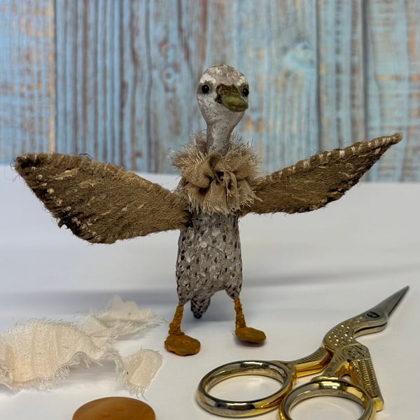 Speckled Indian Runner Duck Spun Cotton Miniature Art Doll