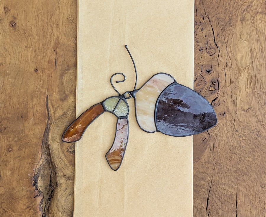 Stained Glass Acorn or Sycamore Seed Gift, Autumnal Tiffany Hanging Suncatcher 