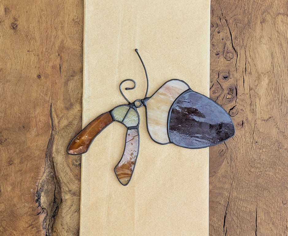 Stained Glass Acorn or Sycamore Seed Gift, Autumnal Tiffany Hanging Suncatcher 