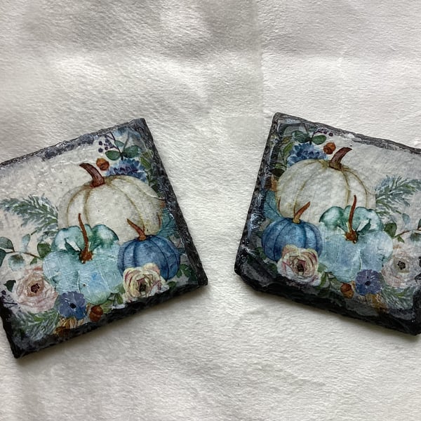 Pumpkin decoupage slate coasters