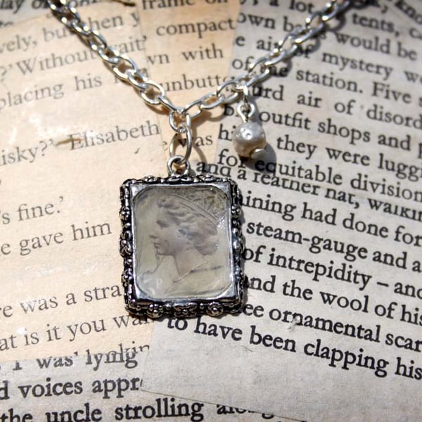 Vintage Postage Stamp Pearl Silver Necklace