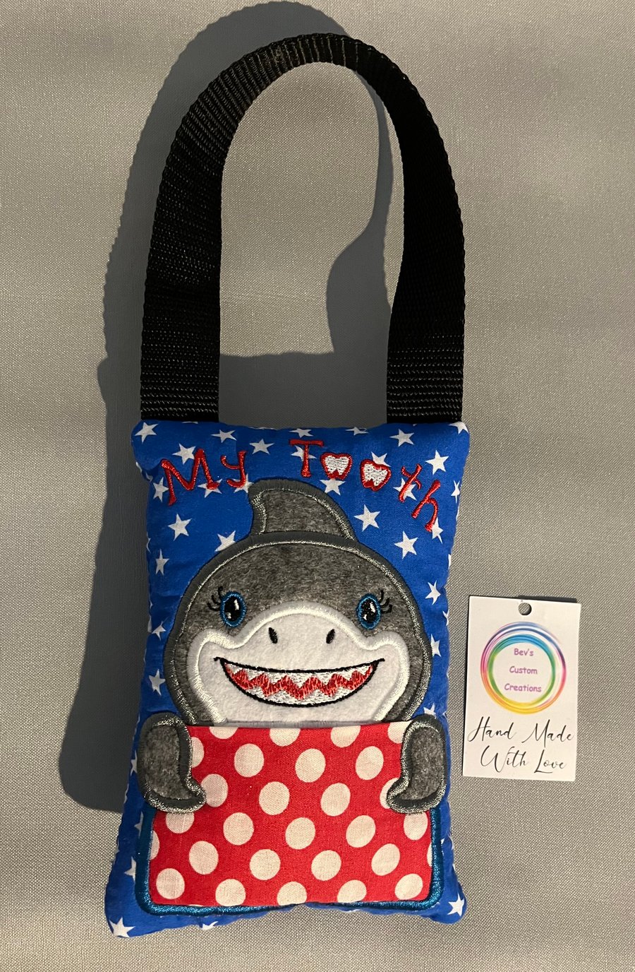 Embroidered Shark Tooth fairy Pillow, 