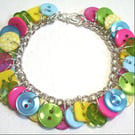 Lime Green, Hot Pink, Yellow & Aqua button charm bracelet FREE UK SHIPPING