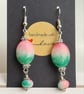 Gorgeous Watermelon Gemstone Oval Bead Earrings with Dangle - Image 6