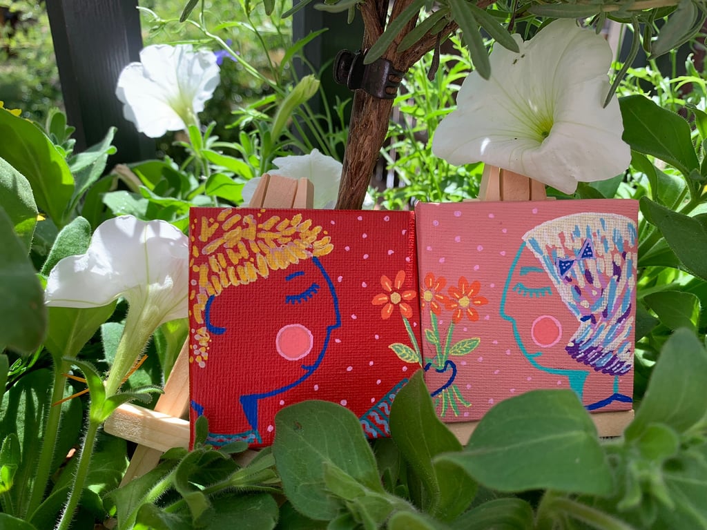 Flowers for You -  2 miniature paintings including easels 