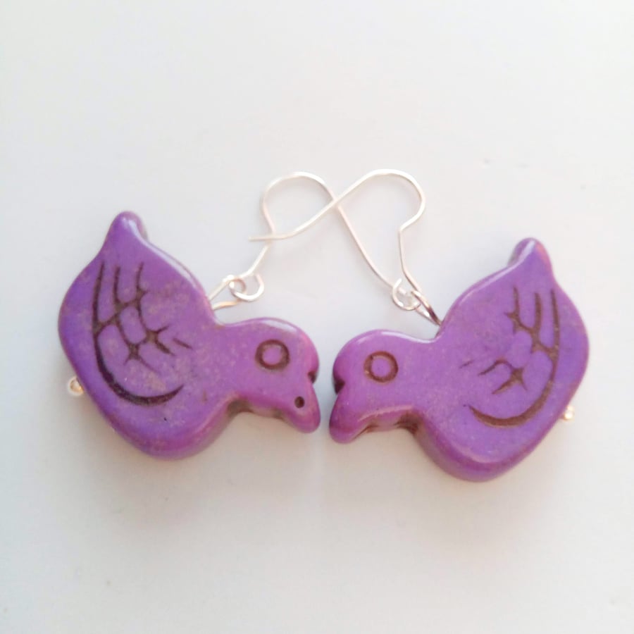 Purple Dyed Howlite Duck Earrings, Gift for Her, Gift Ideas for Women