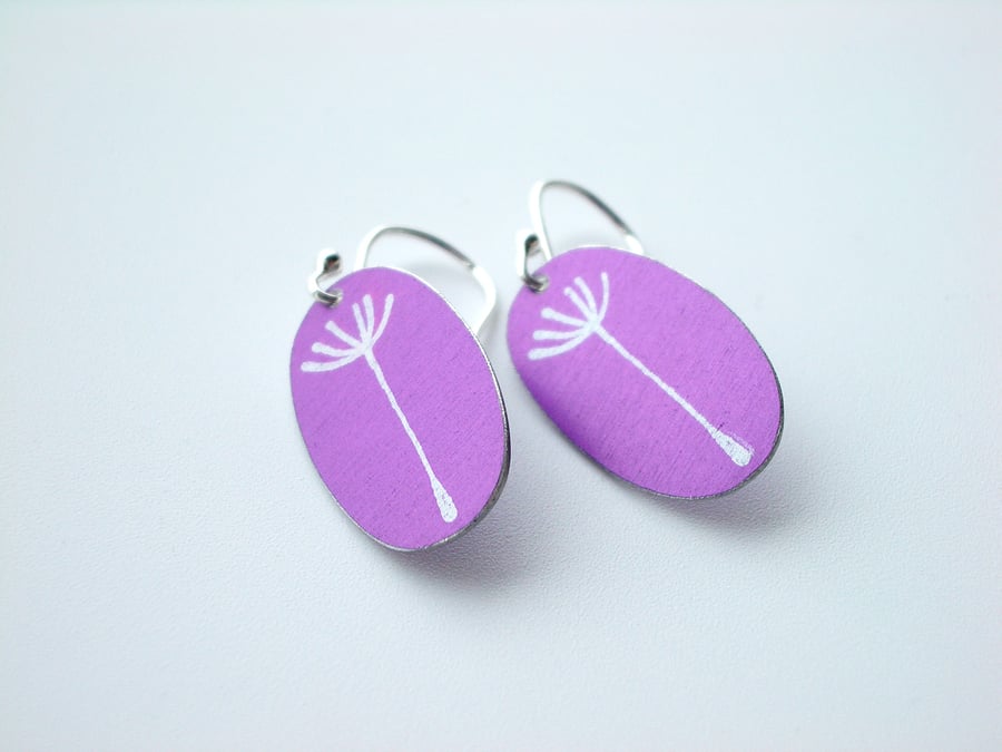 Dandelion seed earrings in purple
