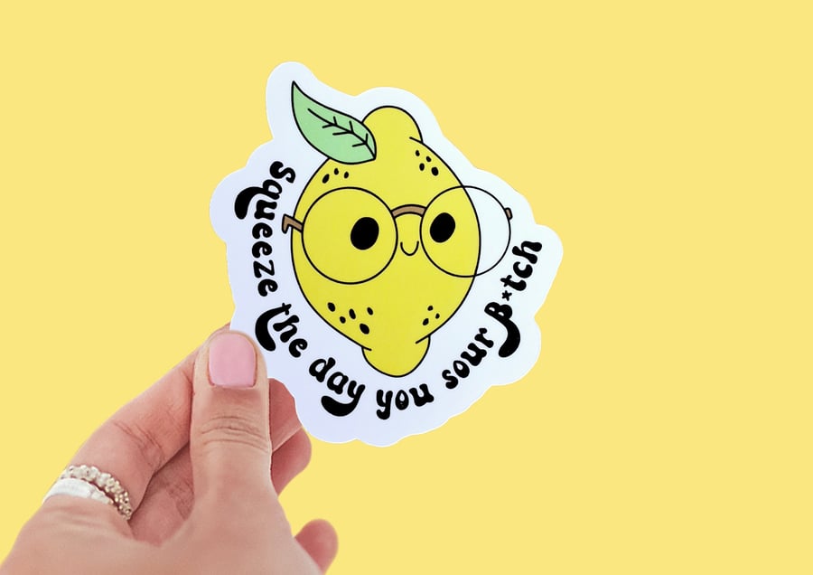 Waterproof Rude Lemon Sticker Adult Humour Sticker "Squeeze the day you sour Btc