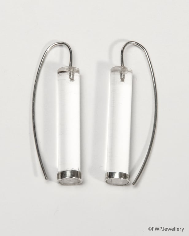 Acrylic Rod and Silver Caps Hoop Earrings