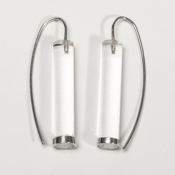 Acrylic Rod and Silver Caps Hoop Earrings
