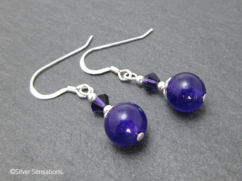 Purple Amethyst, Premium Crystals & Sterling Silver Short Drop Earrings