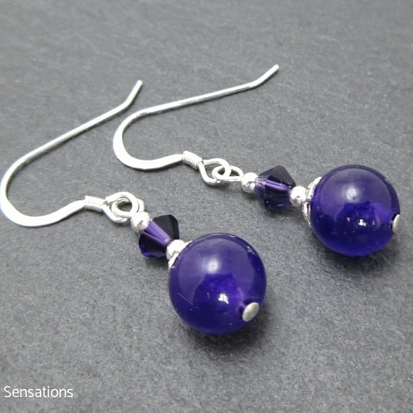 Purple Amethyst, Premium Crystals & Sterling Silver Short Drop Earrings