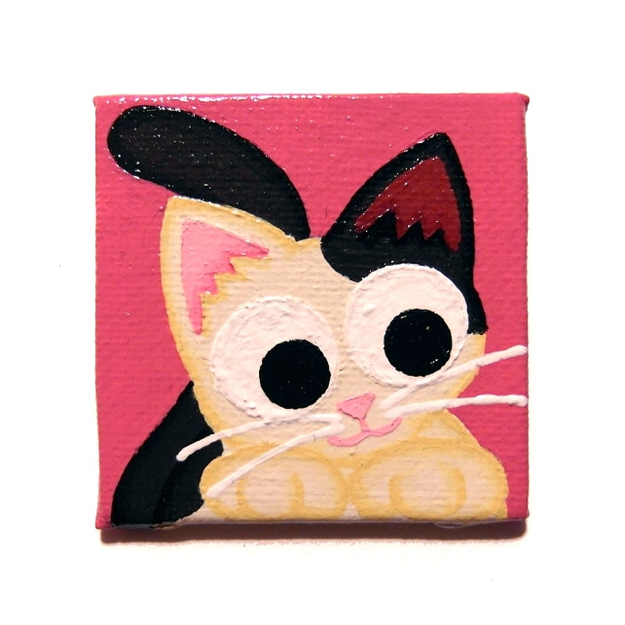 Sold Cute Cat Magnet with White and Black Kitty - stocking filler for cat lover